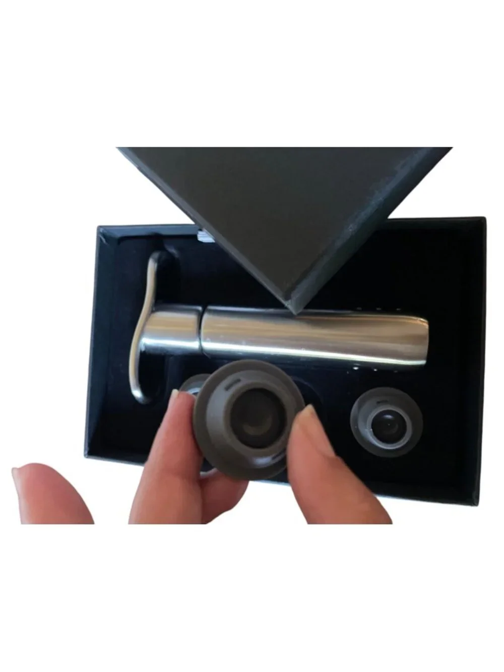 Le Creuset Metal Wine Pump and 3 Stoppers Silver Wedding Gift